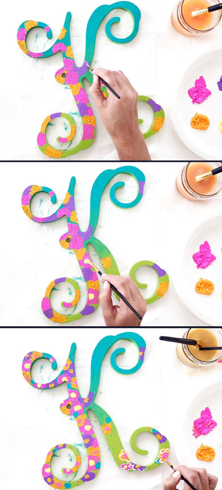 Paint different color shapes to create flowers