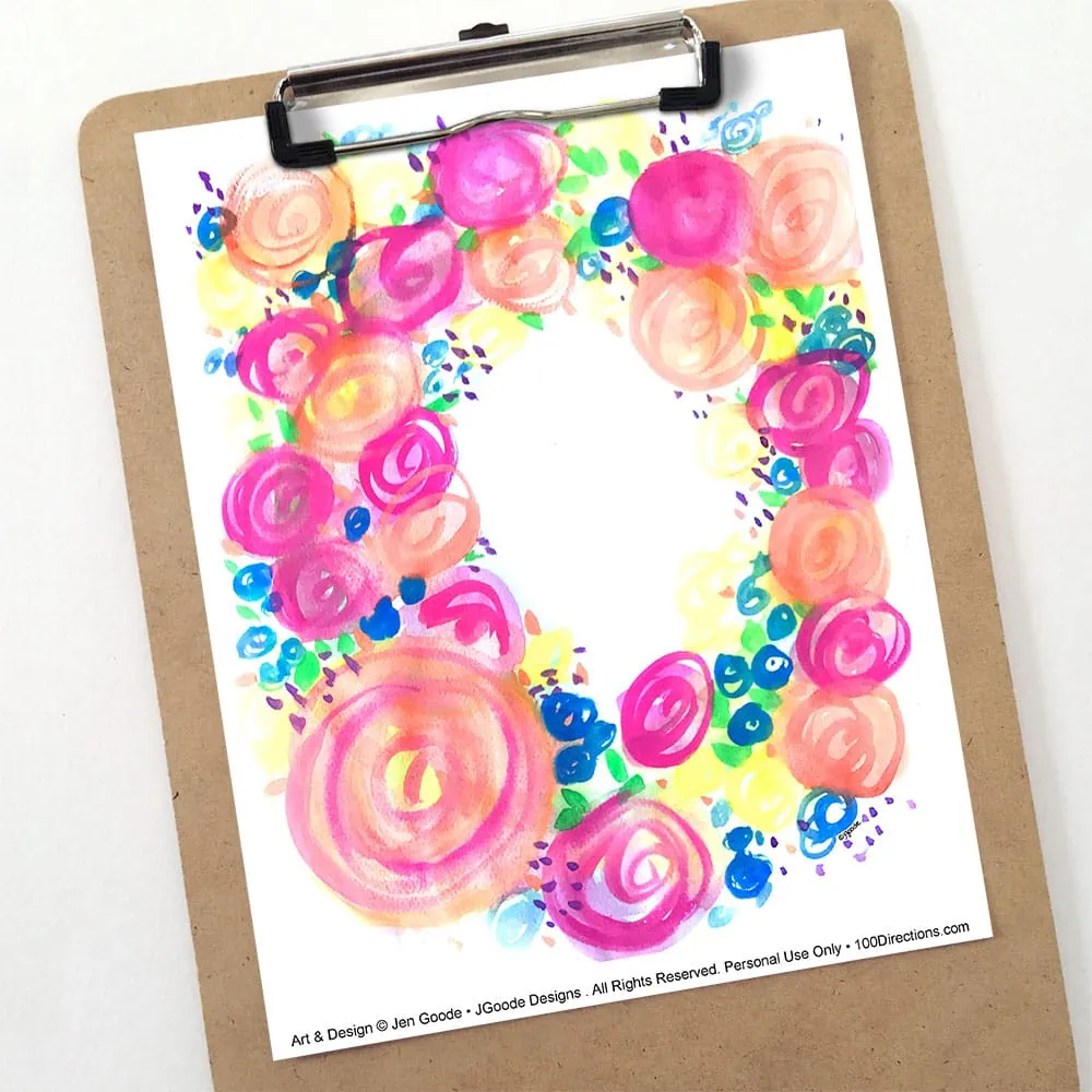 A pretty watercolor wreath style printable art design by Jen Goode