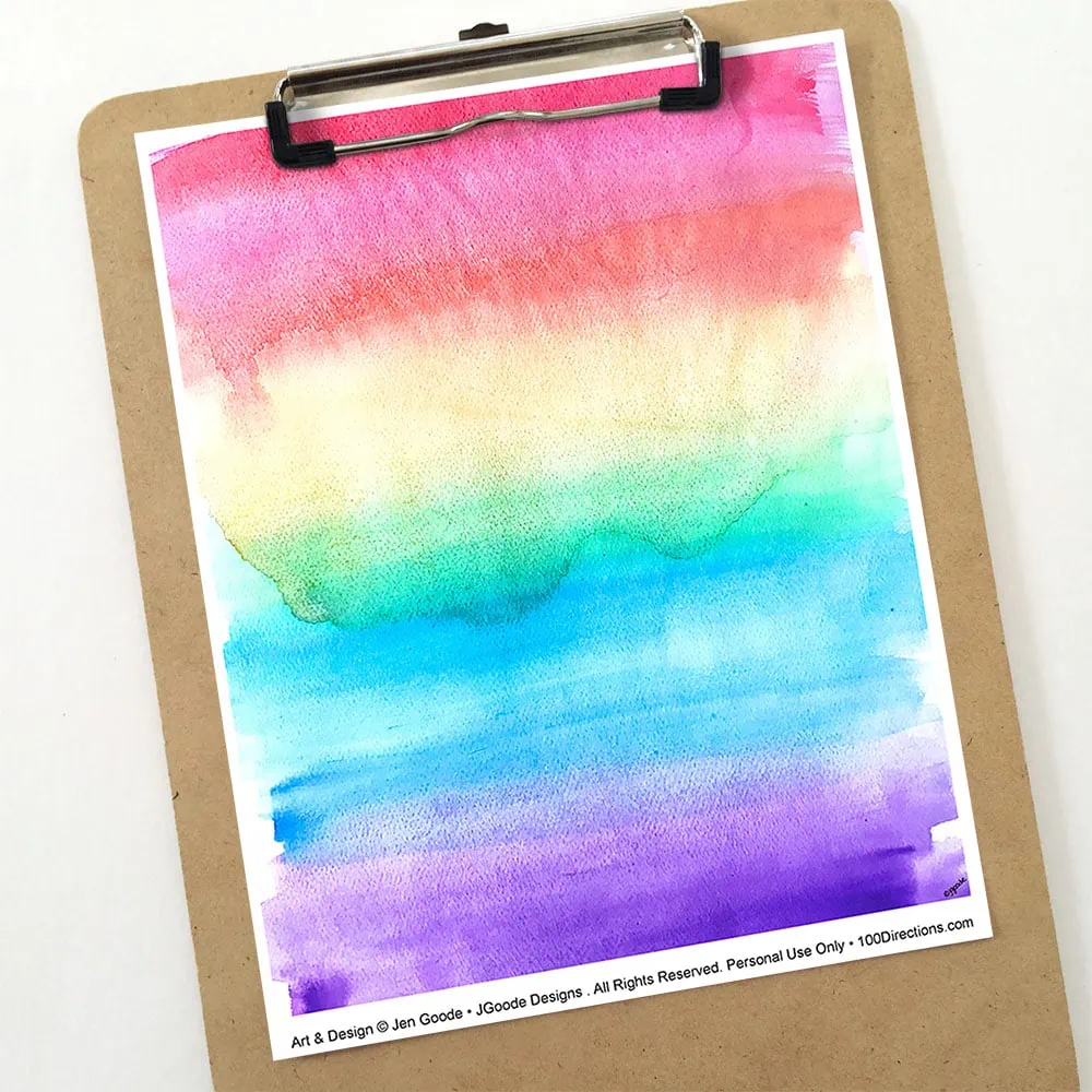 Printable watercolor rainbow craft paper designed by Jen Goode