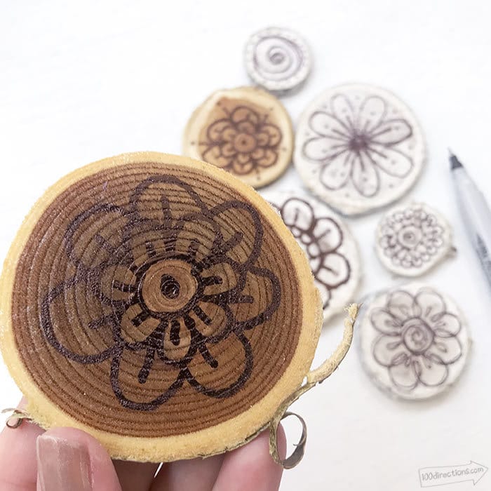 Drawing on natural wood slices too