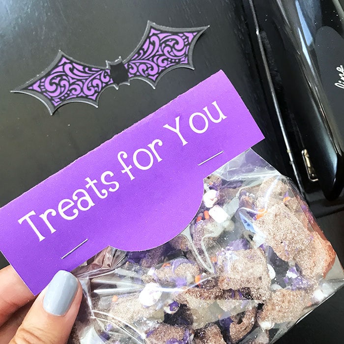 Add the treat topper card and staple in place
