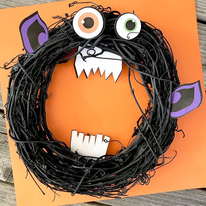 Finished Monster Wreath with Cricut Cutouts - designed by Jen Goode