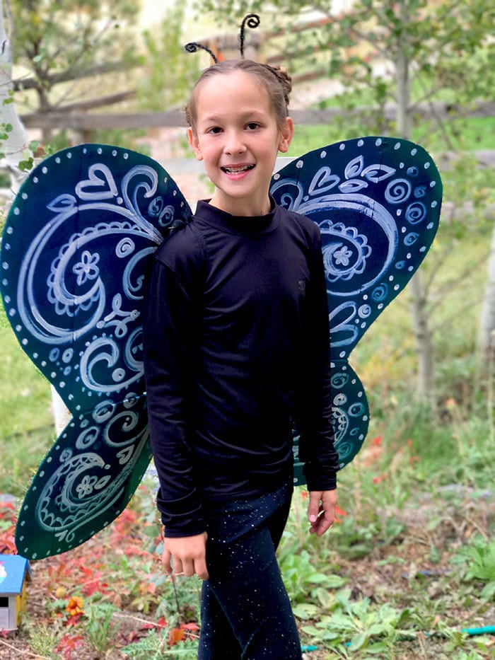 DIY butterfly costume - handpainted art by Jen Goode recycling a box from Amazon. #Boxtume