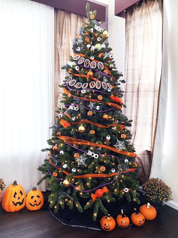 DIY Halloween Tree with Candy ornaments and DIY paper decor - designed by Jen Goode