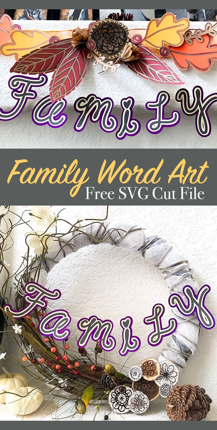 Family Word Art SVG cut file designed by Jen Goode - 3 cut layers and a draw layer for your to accent your Cricut Projects