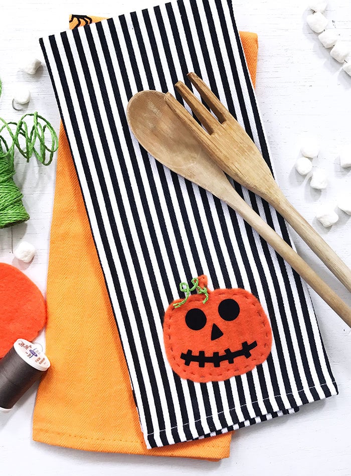 Hand-stitched Halloween Tea Towel designed by Jen Goode made with Cricut