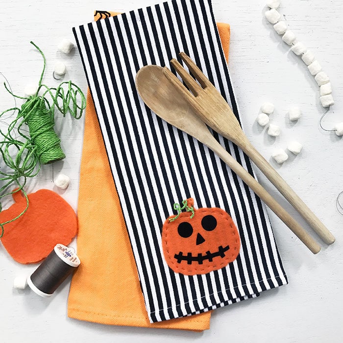 Hand-stitched Halloween Tea Towel designed by Jen Goode made with Cricut