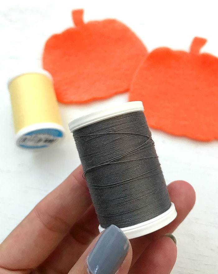 thread and felt for creating pumpkin tea towels