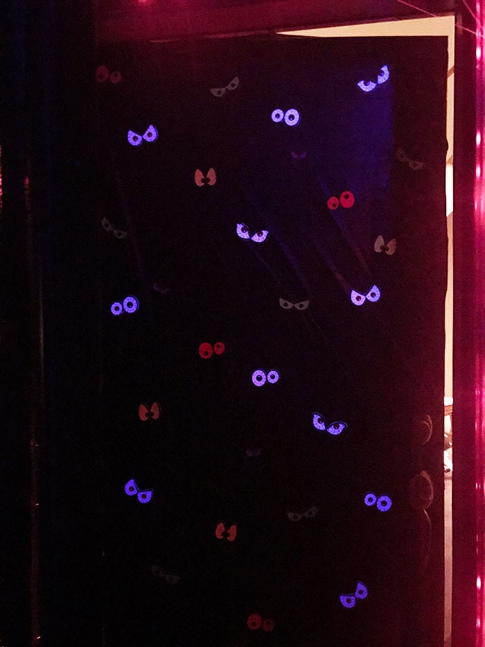 Halloween eyeball decor with a blacklight