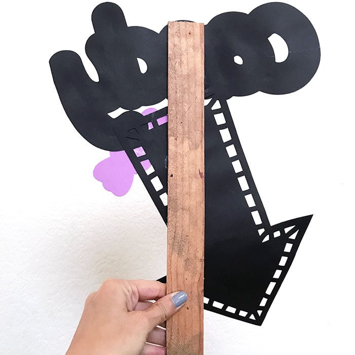 Attach all sign pieces to your wood stake to finish off your candy bucket sign