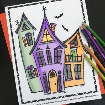 Halloween Houses Halloween Coloring Page by Jen Goode