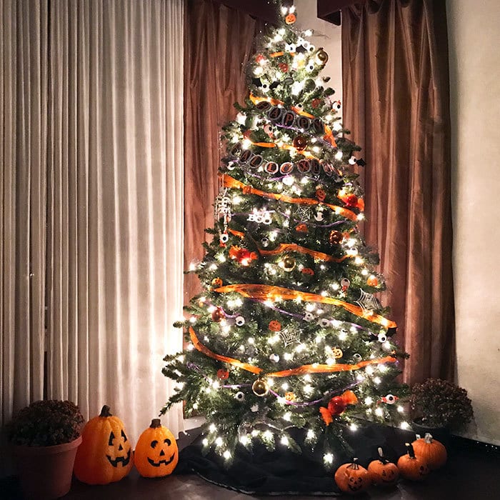 DIY Halloween Tree with Candy ornaments and DIY paper decor - designed by Jen Goode
