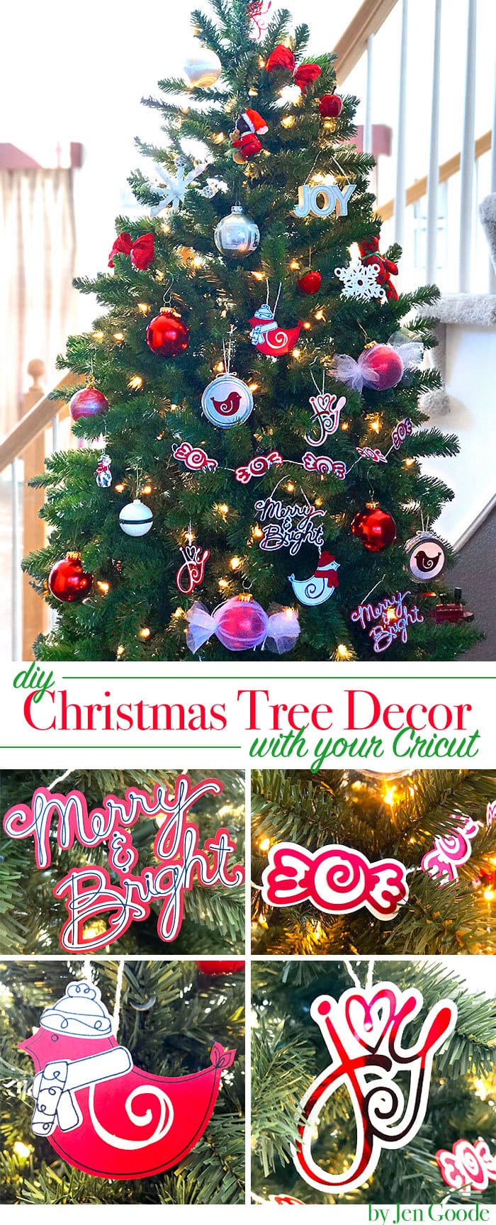 DIY Christmas Tree Decor you and make with your Cricut - designed by Jen Goode