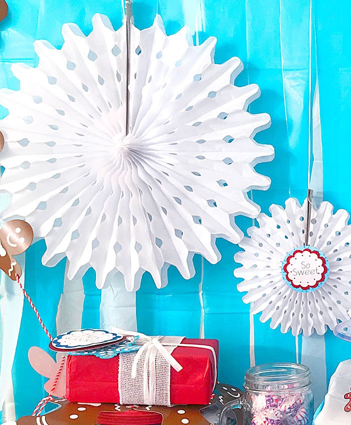 White paper fans can easily be customized to fit your party theme