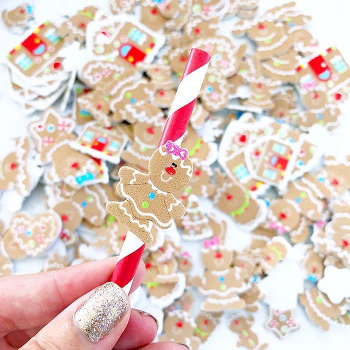Decorate straws with cute gingerbread man foam stickers