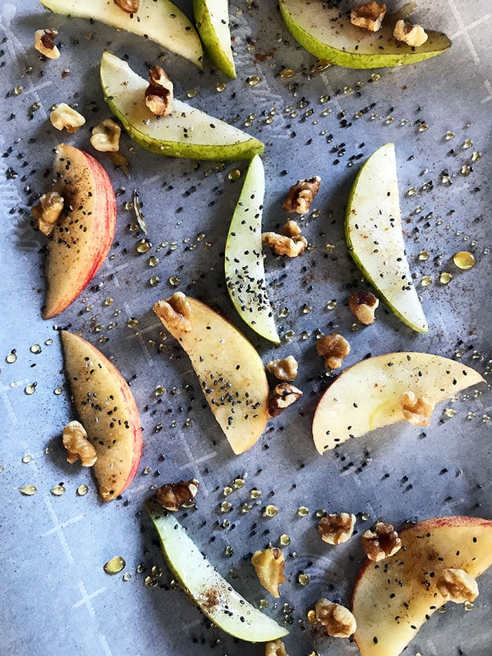 Bread and dairy free baked apple and pear bites