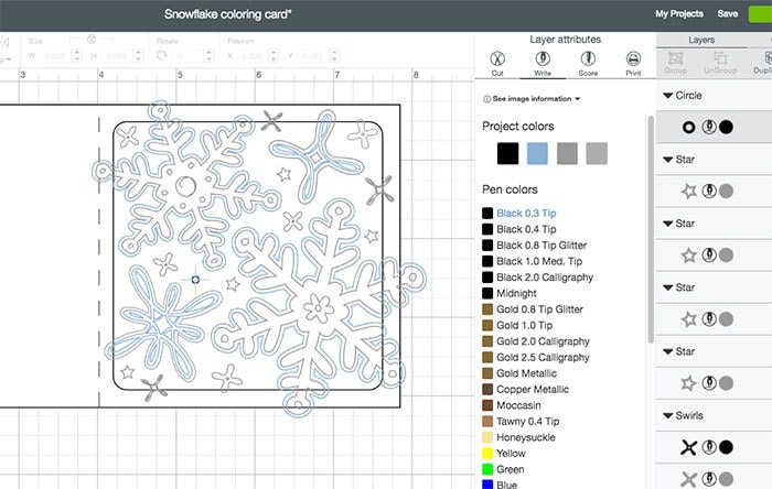 Picking pen colors in Cricut Design Space