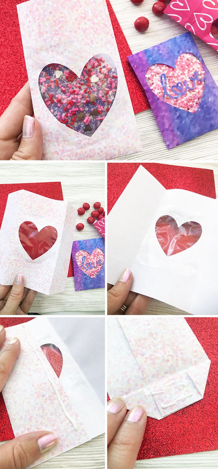 Steps to make your own Valentine goodie bags - cut design in Cricut Design Space created by Jen Goode