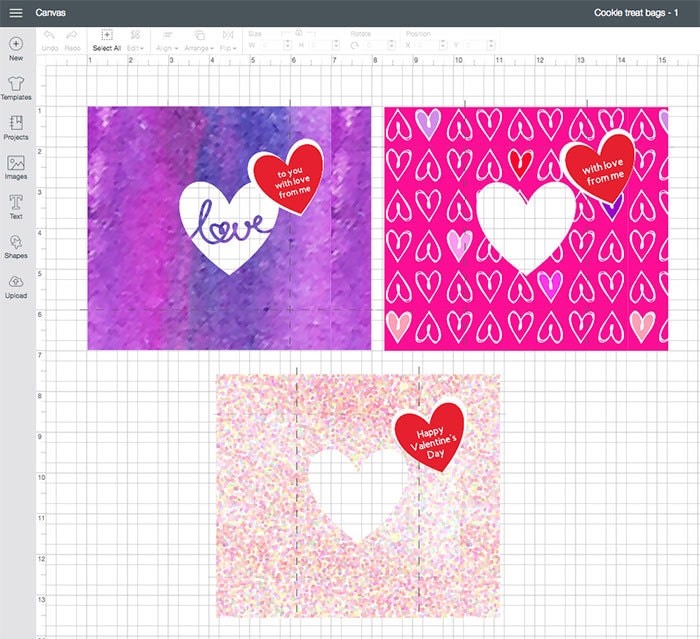Make 3 different treat bags for Valentine's Day in Cricut Design Space