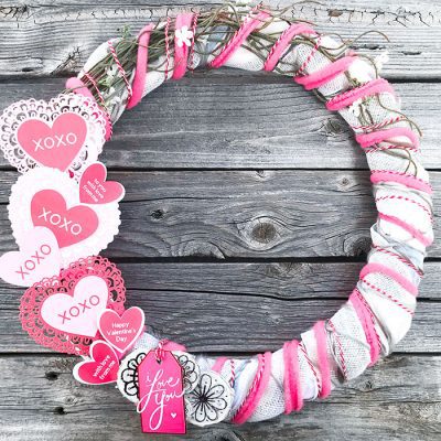 Valentine's Day Wreath made with Cricut cut files designed by Jen Goode