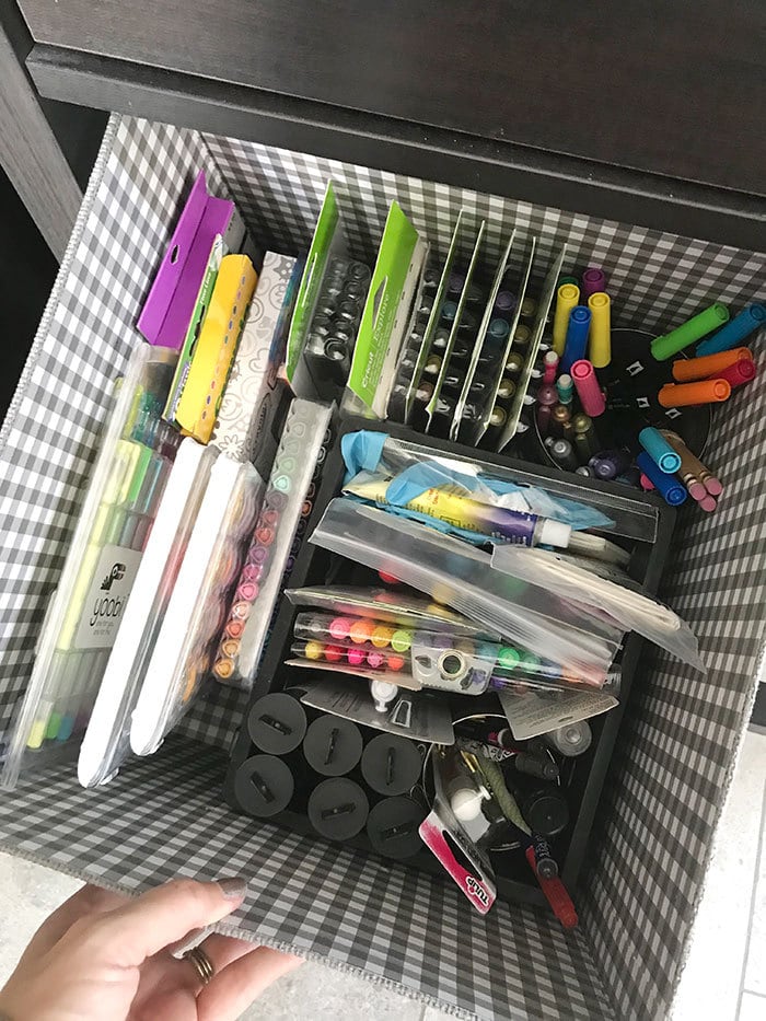 Craft storage - extra art supplies in a bin