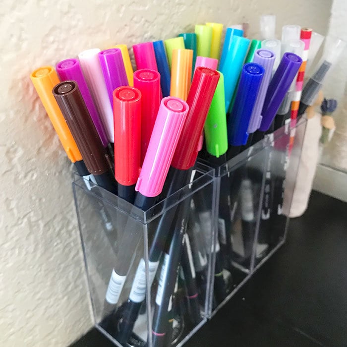 Tombow markers organized together
