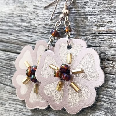 Pretty leather earrings you can make yourself. Designed by Jen Goode