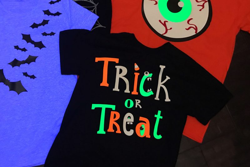 Bright colored iron-on vinyl is perfect for black light shirt designs too