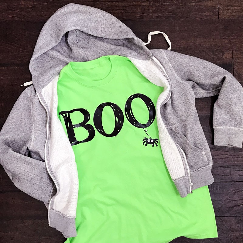 DIY Halloween t-shirt - Boo word art t-shirt you can make with your Cricut - Designed by Jen Goode