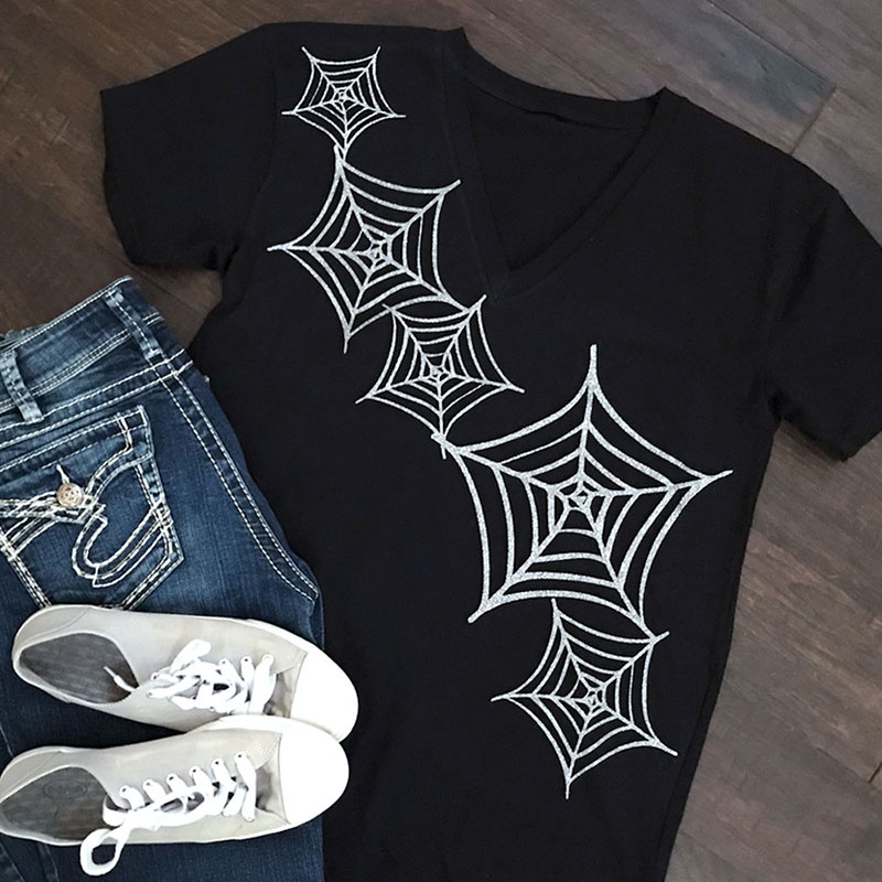 DIY Halloween t-shirt - spiderweb web art t-shirt you can make with your Cricut - Designed by Jen Goode