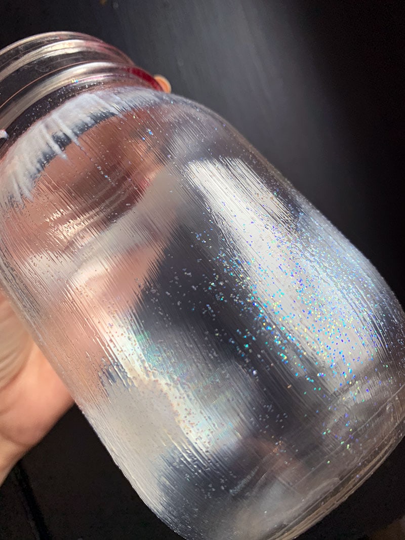 Paint your jar with glitter paint and let dry