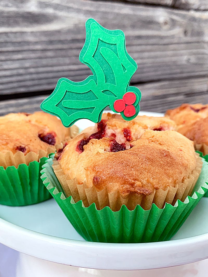 Decorate your breakfast muffins with DIY holly cupcake toppers