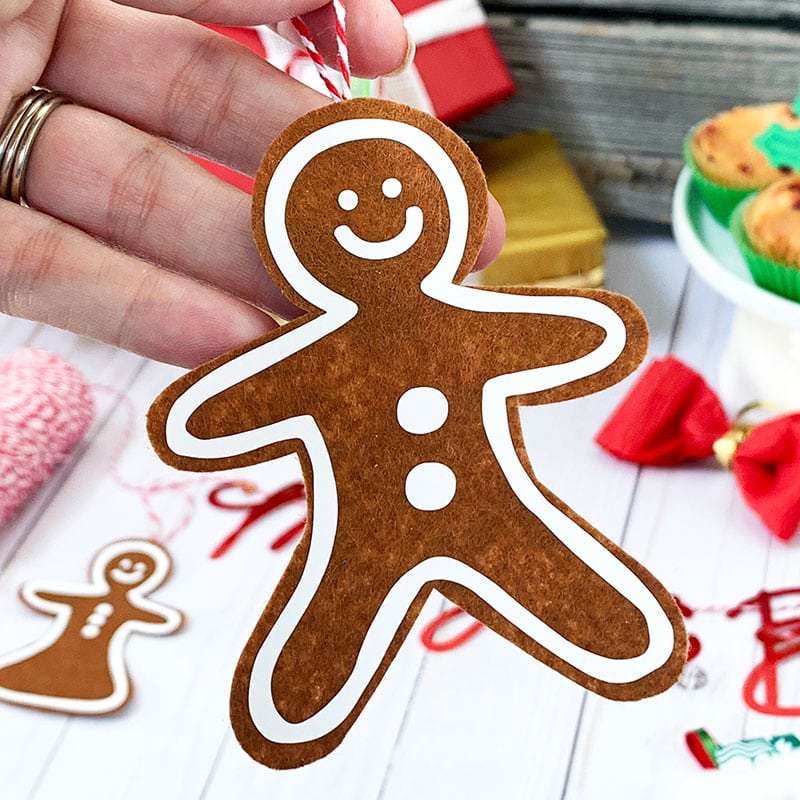 Christmas ornaments you can make with your Cricut. Cut gingerbread man designed by Jen Goode