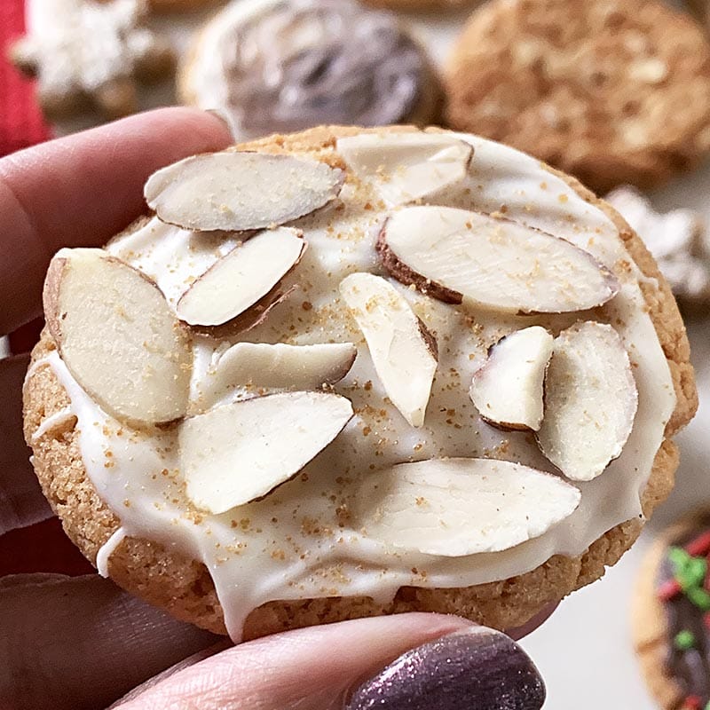 Top your sugar cookies with melting chocolate and almonds