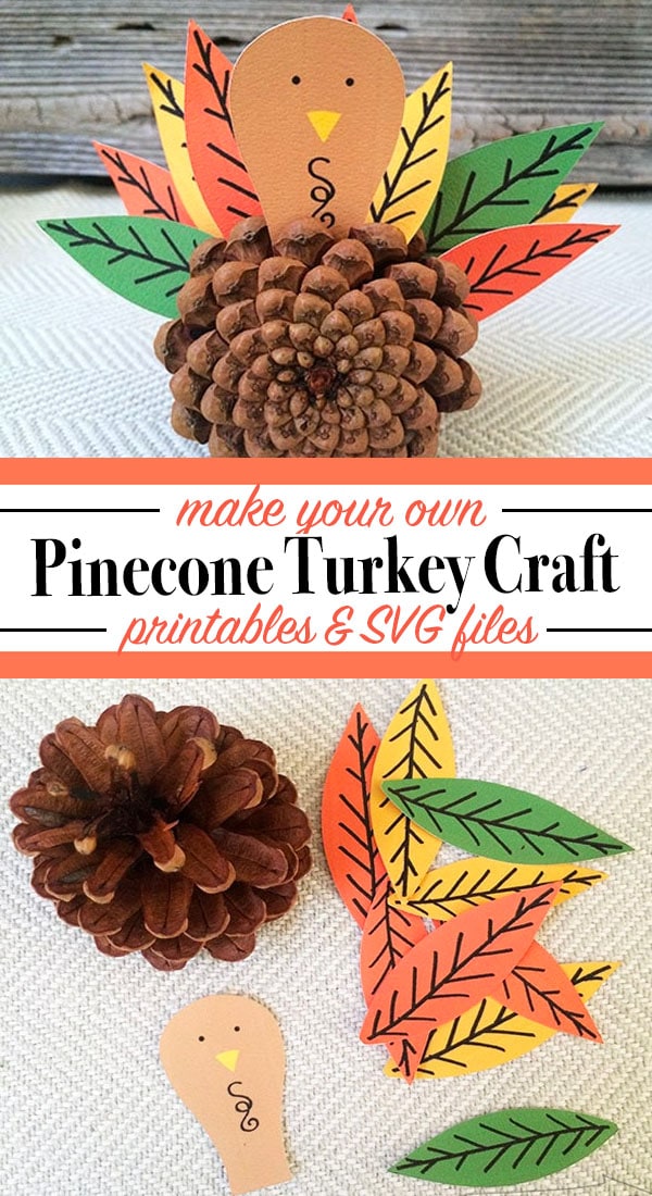 Pinecone turkey craft for kids with printables and SVG files