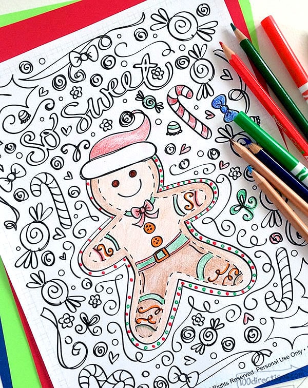 Gingerbread man coloring page designed by Jen Goode