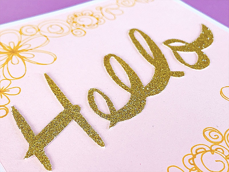 Glitter cardstock cut with Cricut makes a great feature message for a DIY card