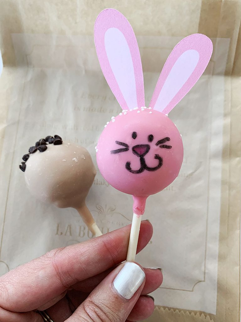 Make your own cute cake pops for Easter - free bunny ear file from Jen Goode