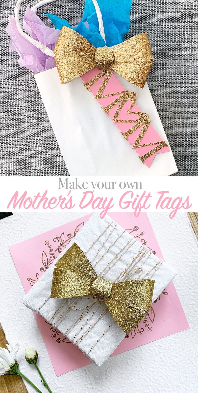 Handmade Gift tag and bow made with Cricut - personalize for Mom - designed by Jen Goode