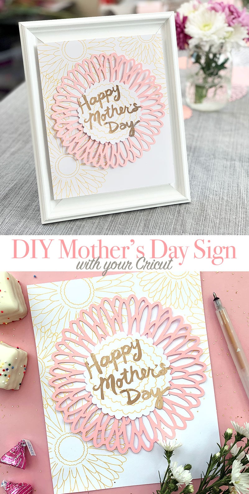 Make your own Happy Mother's Day Sign art sign. Cricut project idea and design by Jen Goode