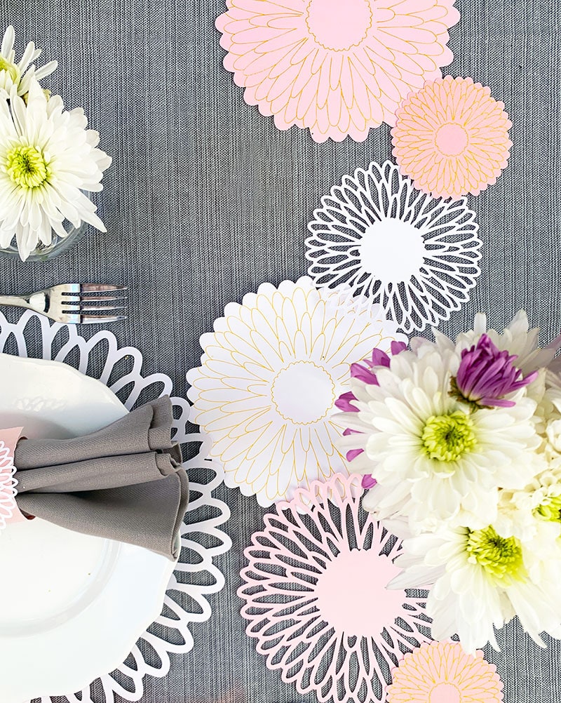 Pretty flower cutouts designed by Jen Goode and cut with Cricut