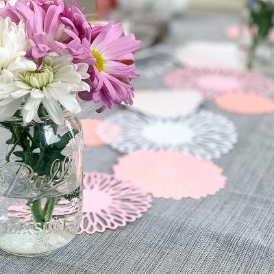 Pretty table runner for Mother's Day Brunch - made with Cricut and designed by Jen Goode