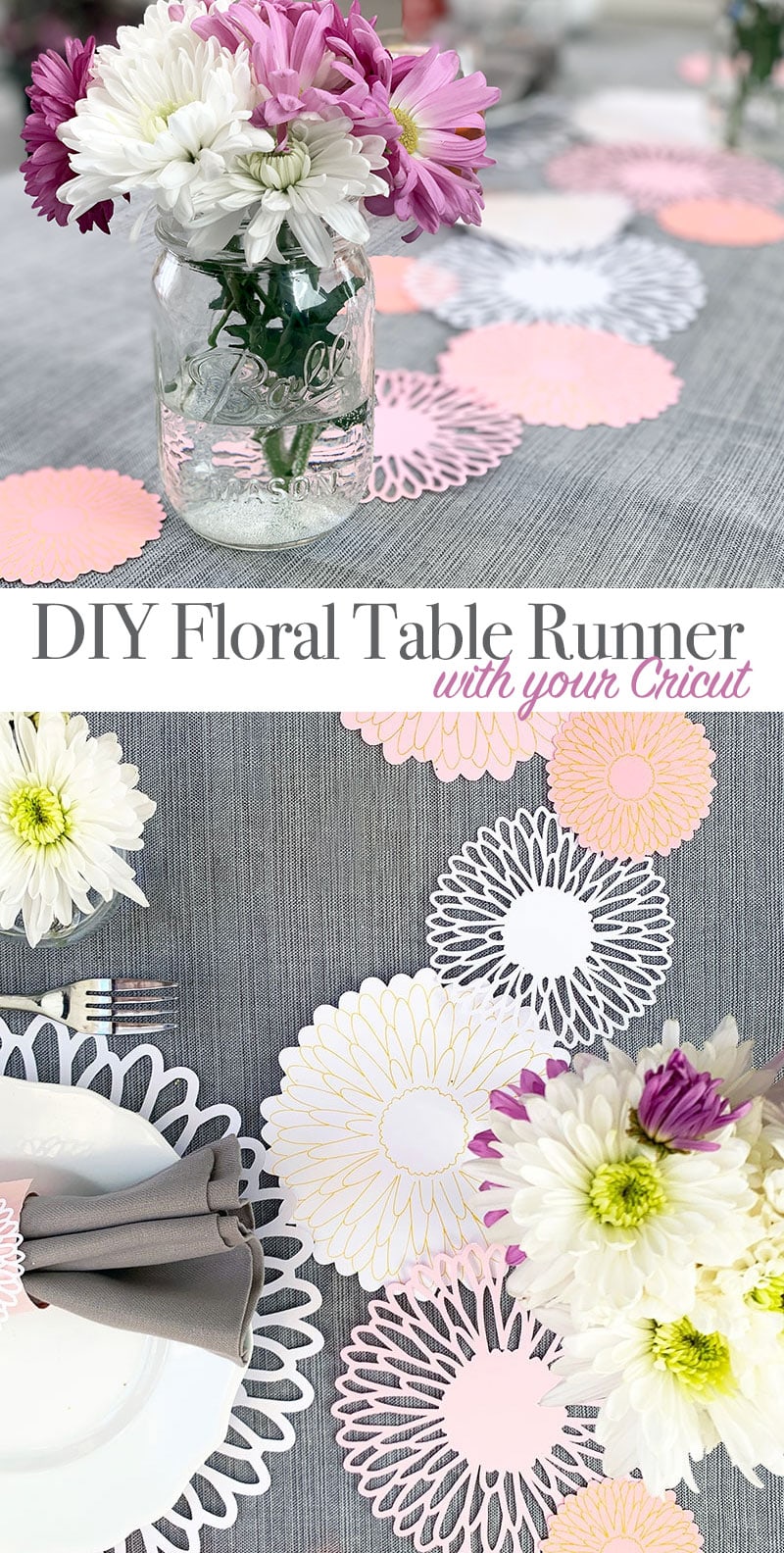 Decorate your table with Cricut flower cutouts designed by Jen Goode. Perfect for pretty Mother's Day brunch decor.
