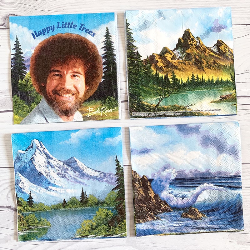 Bob Ross party napkin art scenes