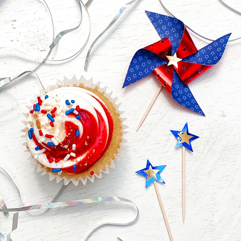 Decorate cupcake with cute little pinwheels