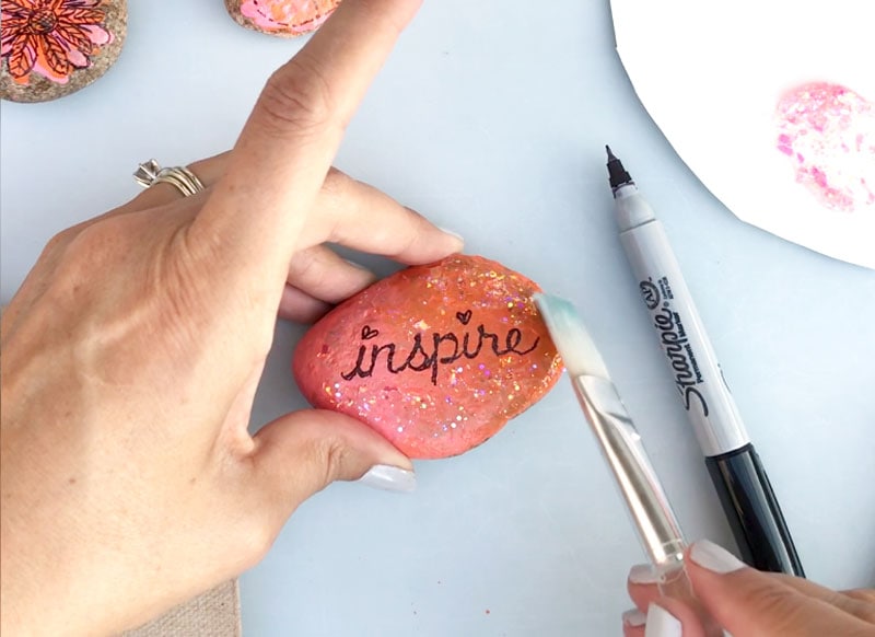 painted rocks with word art - step 4