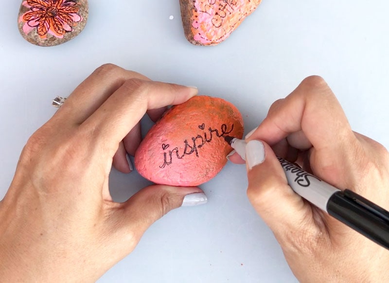 painted rocks with word art - step 3