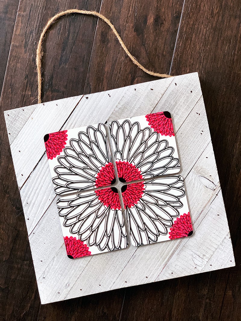 Make pretty layered art coaster tiles with Cricut's Infusible Ink - designed by Jen Goode