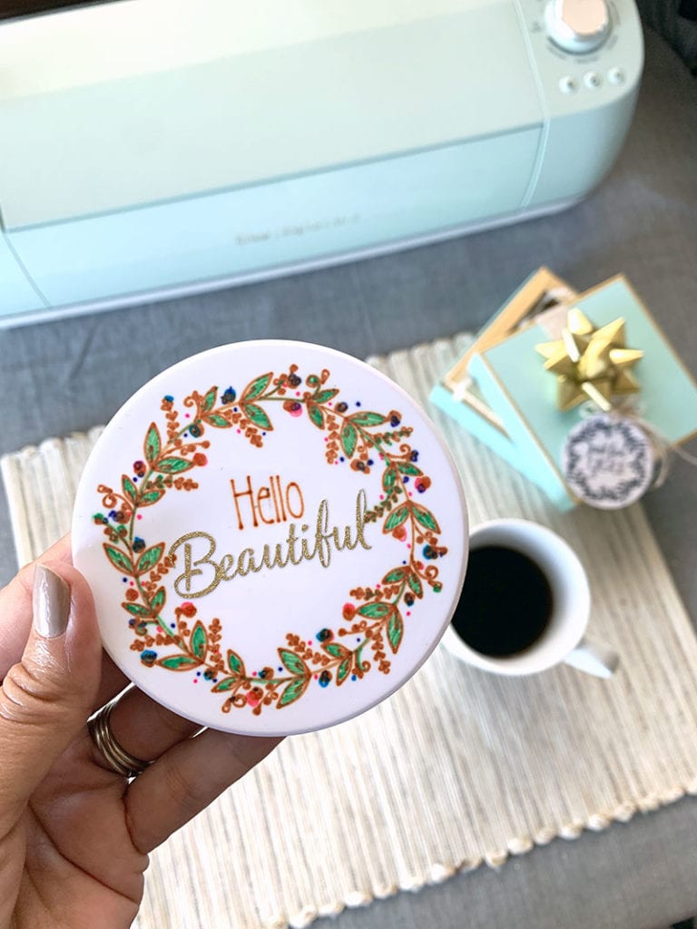 make a pretty little ceramic coaster gift with Cricut Infusible Ink