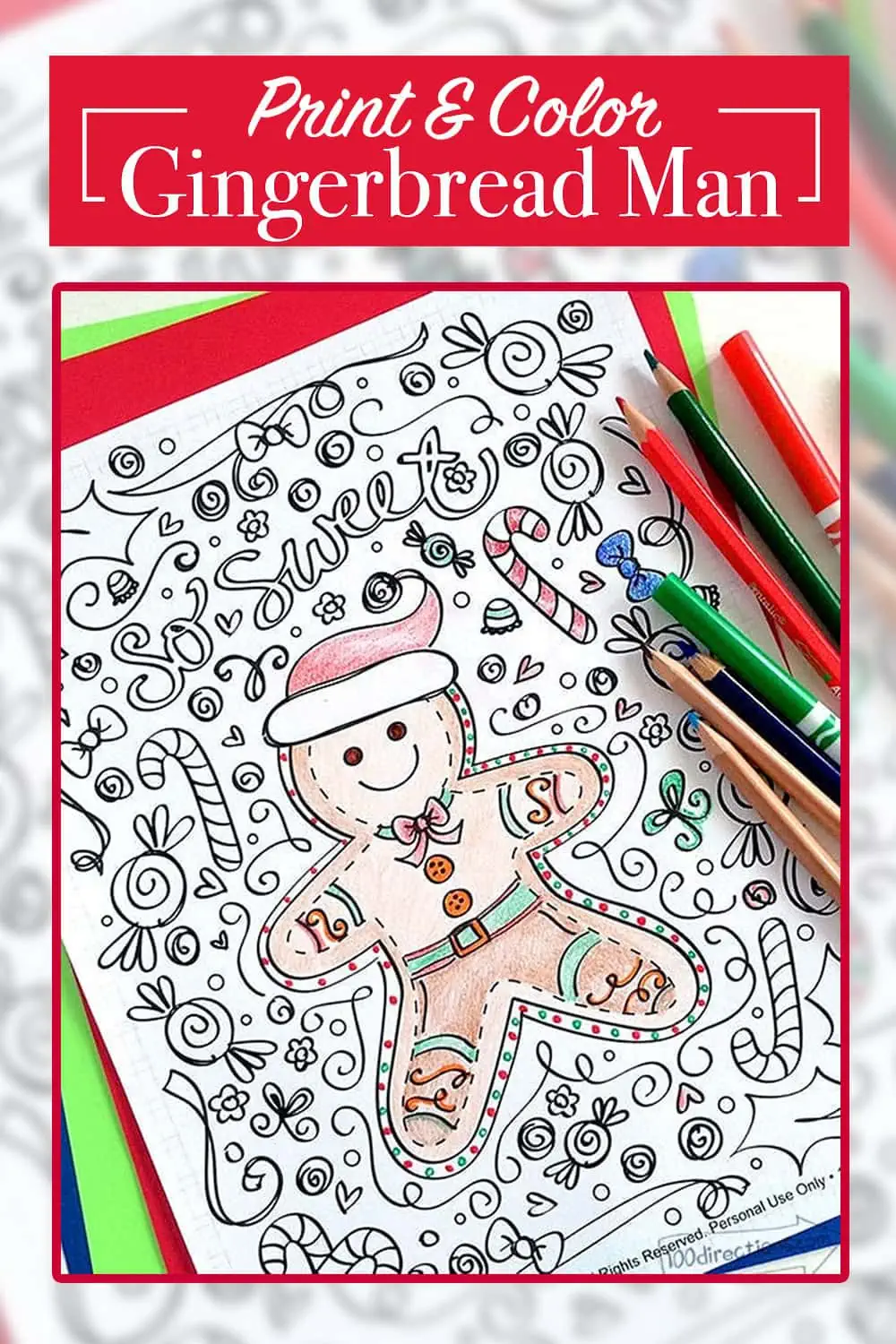 Gingerbread man coloring page to print and color - designed by Jen Goode